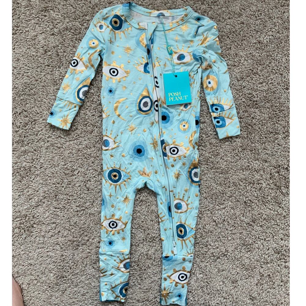 Posh Peanut Celestial Fiona Baby One-Piece | 6-9M Blue Bamboo Pajama NWT